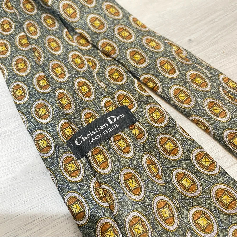 Vintage 1980s Christian Dior Monsieur Geometric Silk Neck Tie